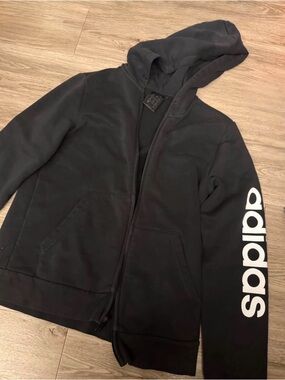 Adidas Black Hoodie with White Sleeve Logo